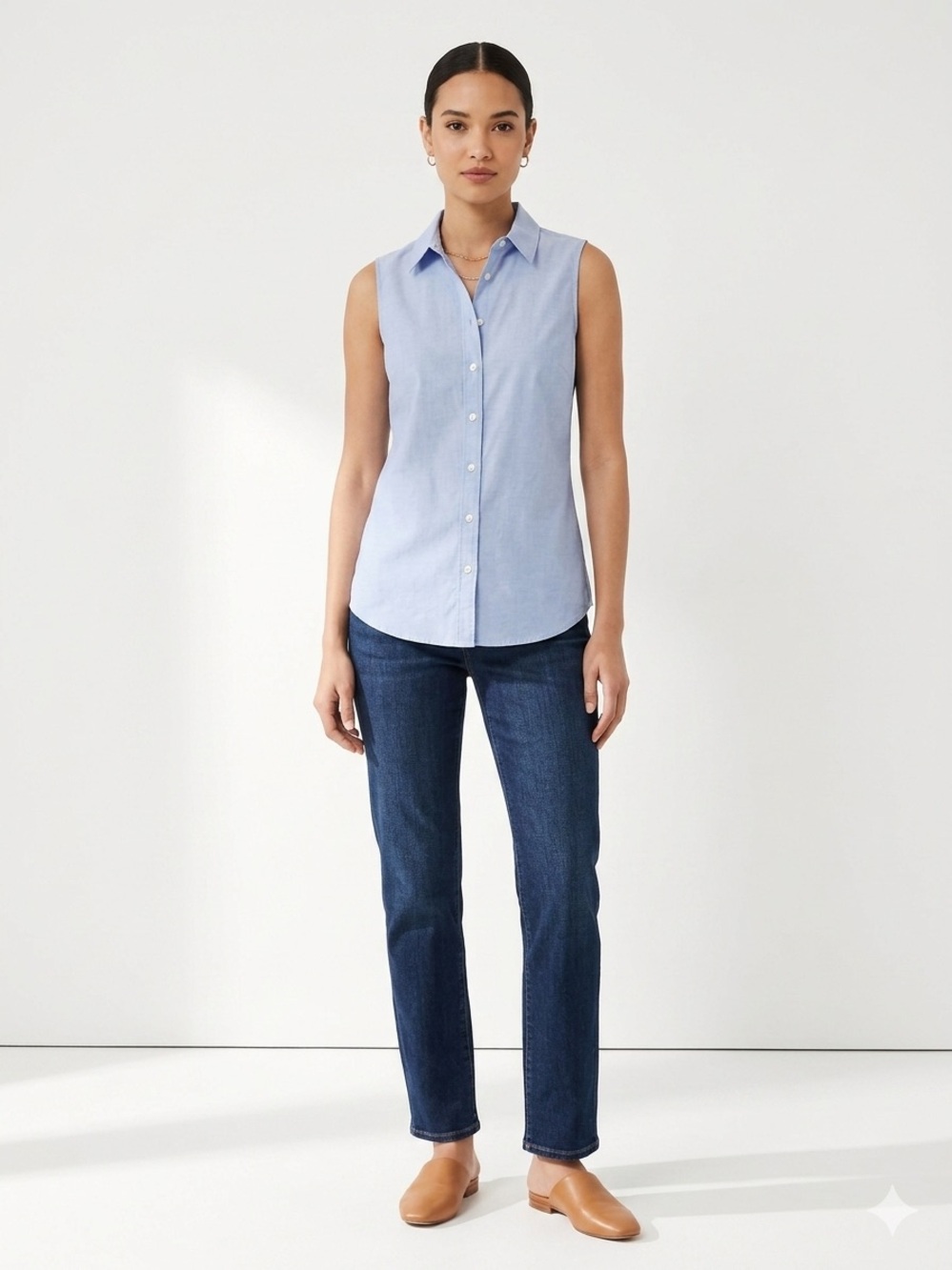 Banana Republic Riley Shirt Women's 00 Petite Blue Sleeveless Button Down Blouse